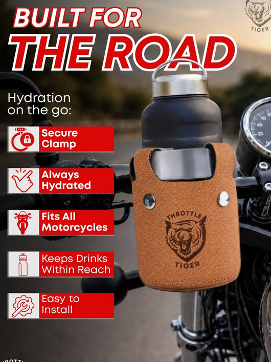 Close-up of the motorcycle bottle holder aluminum clamp and anti-slip lining